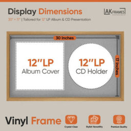 "30X17"" Oak Sleek Vinyl Record Frame With Silver Mount For 12 Inch Lp Album Cover & Disc - Ak Frames" - thumbnail 2