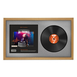 "30X17"" Oak Sleek Vinyl Record Frame With Silver Mount For 12 Inch Lp Album Cover & Disc - Ak Frames" - thumbnail 1