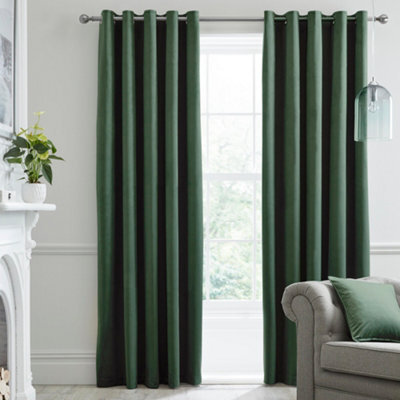 Laurence Llewelyn-Bowen Montrose Velvet Blackout-Coated Pair Of Bottle Green Eyelet Curtains - image 1