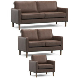 Furnishings For Less UK Bexhill Brown Faux Leather 3 Piece Sofa Suite 3 Seater, 2 Seater And Armchair - thumbnail 1