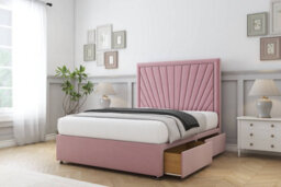 "Sloomy Somerset Pink Plush Divan Bed Base No Drawers With 26"" Strutted Headboard 4' Small Double" - thumbnail 4