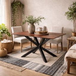 Wyld Haus Perth 135Cm 4-Seater Rusty Brown Ceramic Dining Table With Matt Black Metal Base - thumbnail 1