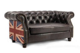 Faux Leather Brown 2 Seater Union Jack Chesterfield Sofa - thumbnail 4