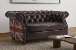 Faux Leather Brown 2 Seater Union Jack Chesterfield Sofa - thumbnail 1