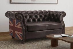Faux Leather Brown 2 Seater Union Jack Chesterfield Sofa - thumbnail 2