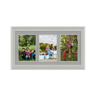 AK Frames 40X20Cm Light Grey Classic Multi Photo Frame With Silver Mount - Holds 3 Apertures (3X) 6X4 Photos - image 1