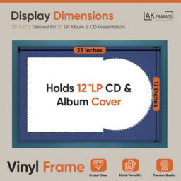 "AK Frames 25X17"" Navy Blue Sleek Vinyl Record Frame With Blue Mount For 12 Inch Lp Cover & Disc - Overlapped Design" - thumbnail 2