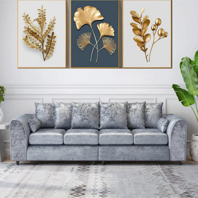 Throne 4 Seater Scattter Back Crushed Velvet Sofa Silver - image 1
