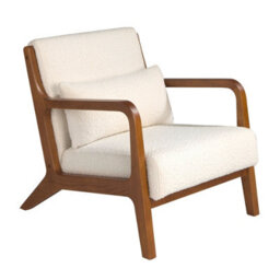Angel Cerda Elegant White Fabric Armchair With Walnut Legs