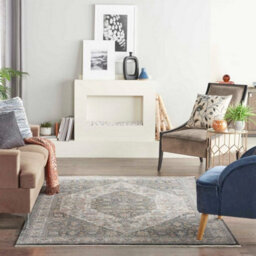 Grey/blue Luxurious Traditional Bordered Floral Rug Easy To Clean Living Room And Bedroom-300Cm X 381Cm - thumbnail 2