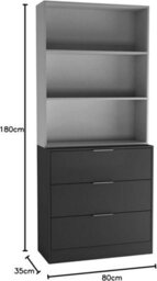 Urbn-Living Urbnliving Height 180Cm Black Drawers & Grey Bookcase 80Cm Width 3 Tier Wooden Storage Chest Cabinet & Display Bookcase Shelving - thumbnail 2