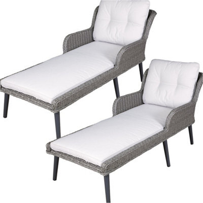 Loops 2 Pack Grey Rattan Wicker Outdoor Sun Lounger With Cushions For Garden - image 1