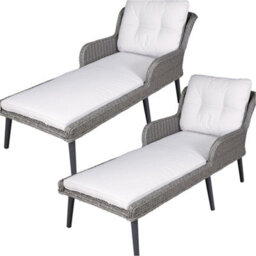 Loops 2 Pack Grey Rattan Wicker Outdoor Sun Lounger With Cushions For Garden - thumbnail 1