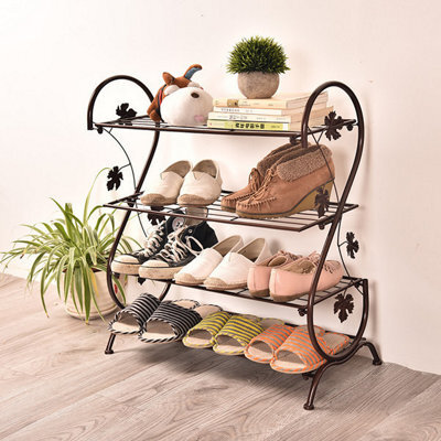 Living And Home 4 Tier Black Metal Shoe Rack Shoe Storage Organizer Shoe Shelf - image 1