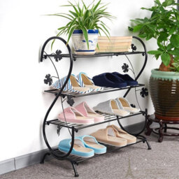 Living And Home 4 Tier Black Metal Shoe Rack Shoe Storage Organizer Shoe Shelf - thumbnail 2