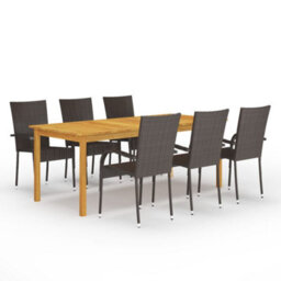 Walplus 7 Piece Garden Outdoor Dining Set Suitable For Backyard, Patio Brown - thumbnail 1