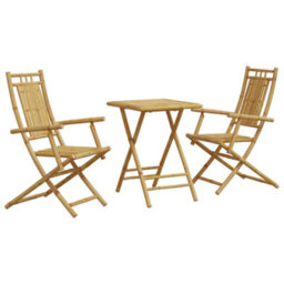 Walplus 3 Piece Bistro Set Bamboo For Garden Backyard, Balcony - Cushion Not Included - thumbnail 2