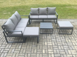 Fimous Aluminium 5 Pieces Garden Furniture Sofa Set With Cushions 8 Seater Outdoor Patio Set With Coffee Table Footstool - thumbnail 1