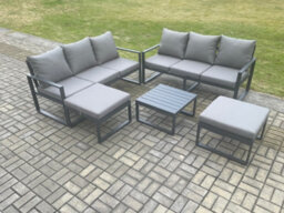 Fimous Aluminium 5 Pieces Garden Furniture Sofa Set With Cushions 8 Seater Outdoor Patio Set With Coffee Table Footstool - thumbnail 2