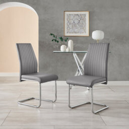 Furniturebox Uk 6 Seater Dining Set - Enna White Glass & Chrome Extendable Dining Table & Chairs - 6 Grey Leather Lorenzo Chairs - thumbnail 5