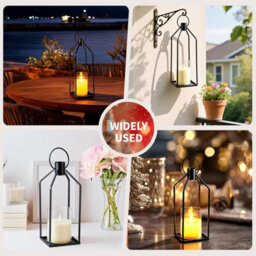 London Boutique 2Pcs Led Candle Lanterns, Black Metal Flameless Candles, Remote And Timer, Porch Fireplace Decor, 48Cm + 56Cm - thumbnail 8
