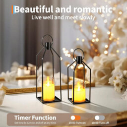London Boutique 2Pcs Led Candle Lanterns, Black Metal Flameless Candles, Remote And Timer, Porch Fireplace Decor, 48Cm + 56Cm - thumbnail 6