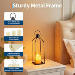 London Boutique 2Pcs Led Candle Lanterns, Black Metal Flameless Candles, Remote And Timer, Porch Fireplace Decor, 48Cm + 56Cm - thumbnail 5