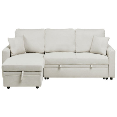 Beliani Corner Sofa Bed 3 Seater Nassjo Faux Linen Light Beige Right Hand - image 1