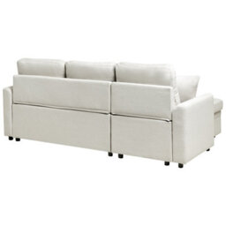 Beliani Corner Sofa Bed 3 Seater Nassjo Faux Linen Light Beige Right Hand - thumbnail 7