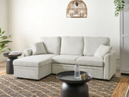 Beliani Corner Sofa Bed 3 Seater Nassjo Faux Linen Light Beige Right Hand - thumbnail 2