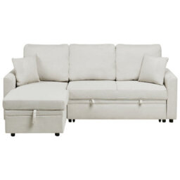 Beliani Corner Sofa Bed 3 Seater Nassjo Faux Linen Light Beige Right Hand - thumbnail 1