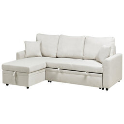 Beliani Corner Sofa Bed 3 Seater Nassjo Faux Linen Light Beige Right Hand - thumbnail 5