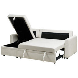 Beliani Corner Sofa Bed 3 Seater Nassjo Faux Linen Light Beige Right Hand - thumbnail 6