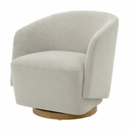 Xample Henredon Murphy Swivel Chair Light Grey Boucle Fabric Barrel Accent Chair 360 Rotation Wood Base Living Room Seat - thumbnail 5