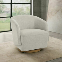Xample Henredon Murphy Swivel Chair Light Grey Boucle Fabric Barrel Accent Chair 360 Rotation Wood Base Living Room Seat