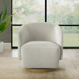 Xample Henredon Murphy Swivel Chair Light Grey Boucle Fabric Barrel Accent Chair 360 Rotation Wood Base Living Room Seat - thumbnail 3