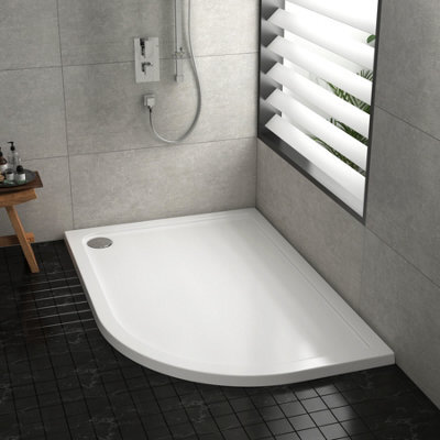 Royal Bathrooms 1000 X 800mm Right Handed Offset Quadrant Stone Shower Enclosure Tray Gloss White 30mm Slimline - image 1