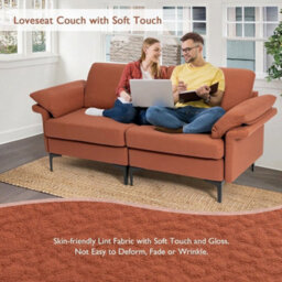 Modern Fabric Loveseat 2 Seater Sofa Set Upholstered Sofa With Armrest Pillows - thumbnail 4