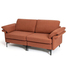 Modern Fabric Loveseat 2 Seater Sofa Set Upholstered Sofa With Armrest Pillows - thumbnail 1