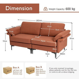 Modern Fabric Loveseat 2 Seater Sofa Set Upholstered Sofa With Armrest Pillows - thumbnail 2