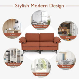 Modern Fabric Loveseat 2 Seater Sofa Set Upholstered Sofa With Armrest Pillows - thumbnail 3