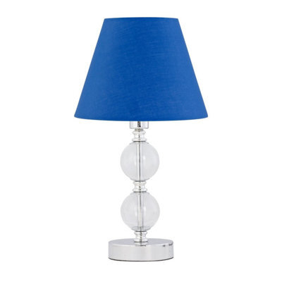 First Choice Lighting Chrome Two Ball Table Lamp With Royal Blue Shade - image 1