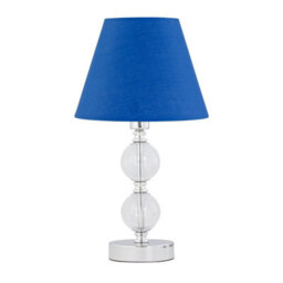 First Choice Lighting Chrome Two Ball Table Lamp With Royal Blue Shade