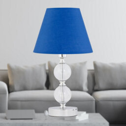 First Choice Lighting Chrome Two Ball Table Lamp With Royal Blue Shade - thumbnail 2