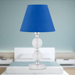 First Choice Lighting Chrome Two Ball Table Lamp With Royal Blue Shade - thumbnail 3