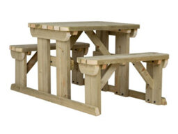 Arbor Garden Solutions Abies Wooden Picnic Bench And Table Set, Rounded Outdoor Dining Set (3Ft, Natural Finish)