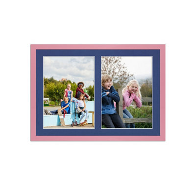 AK Frames 20X14 Pastel Pink Sleek Multi Photo Frame With Blue Mount - Holds 2 Apertures (2X) A4 Photos - image 1