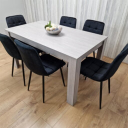 Kosy Koala Modern Grey Rectangle Dining Table Set With 6 Black Velvet Chairs Dining Room Furniture Set
