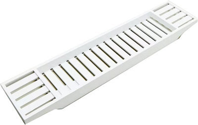 Almineez Luxury Bamboo Wood Bath Tub Caddy Rack Tray, Water Resistant Bathroom Shelf Tidy Tray Storage Shelf Organiser White - image 1
