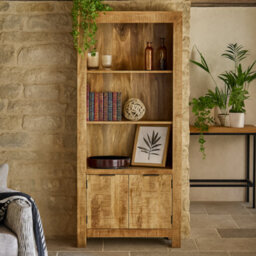 Wyld Haus California Solid Mango Wood Bookcase With Doors, Satin Finish - thumbnail 1